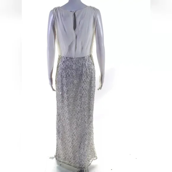 Aidan Mattox White Silver Sequin Gown, Sz 8, EUC
